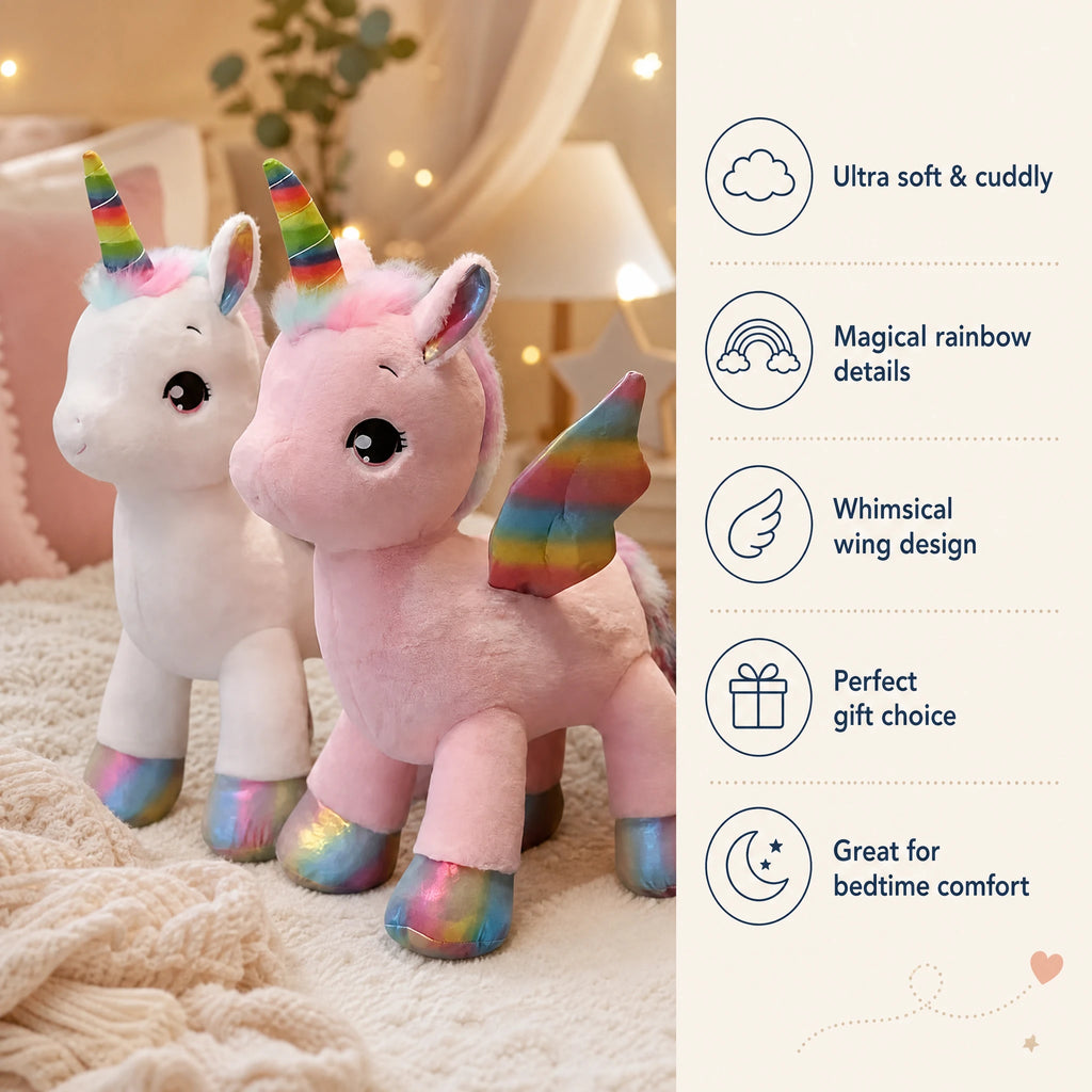 Unicorn Plush with Rainbow Horn and Shimmery Details - Bénéfices produit