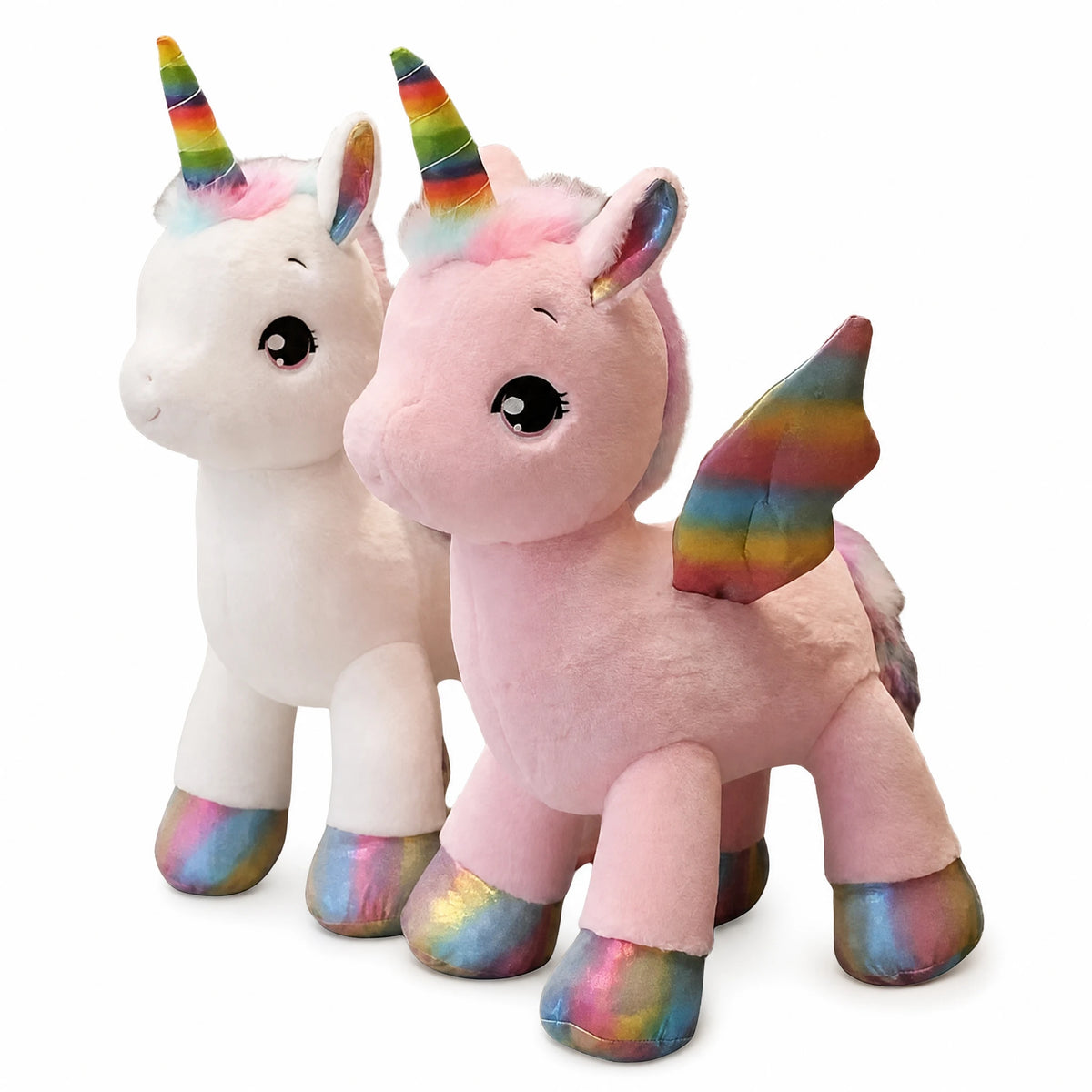 Unicorn Plush with Rainbow Horn and Shimmery Details - Fond blanc