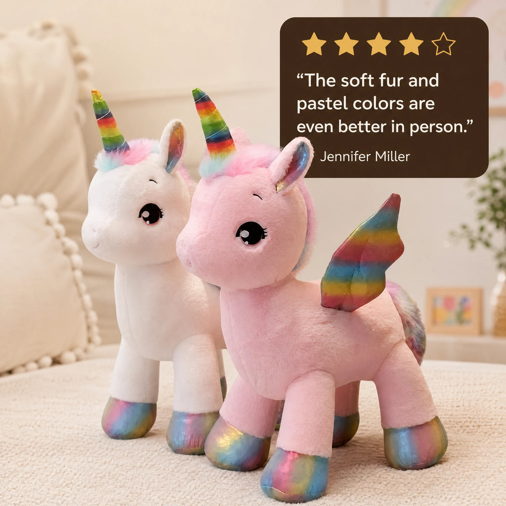 Unicorn Plush with Rainbow Horn and Shimmery Details - Image témoignage