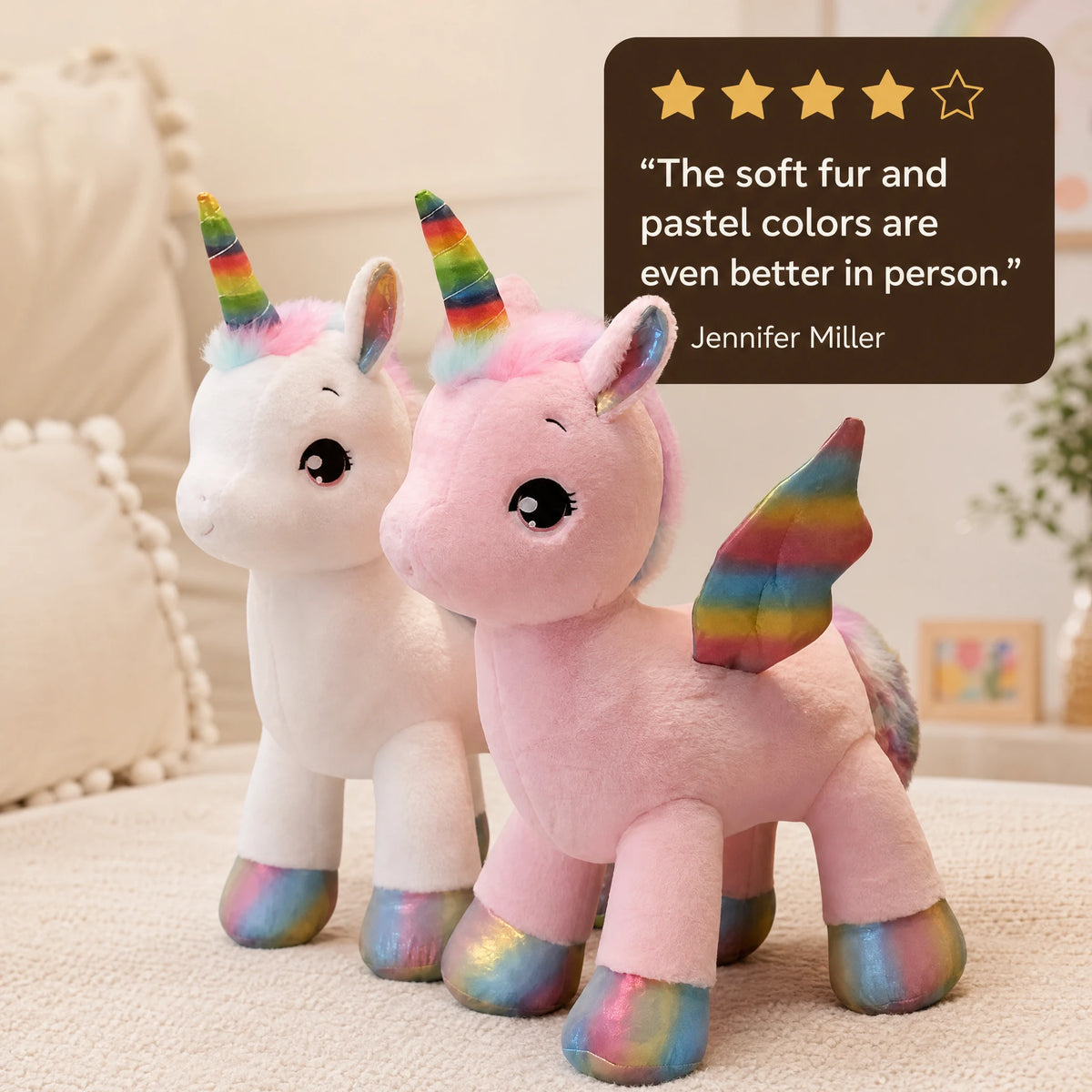 Unicorn Plush with Rainbow Horn and Shimmery Details - Image témoignage