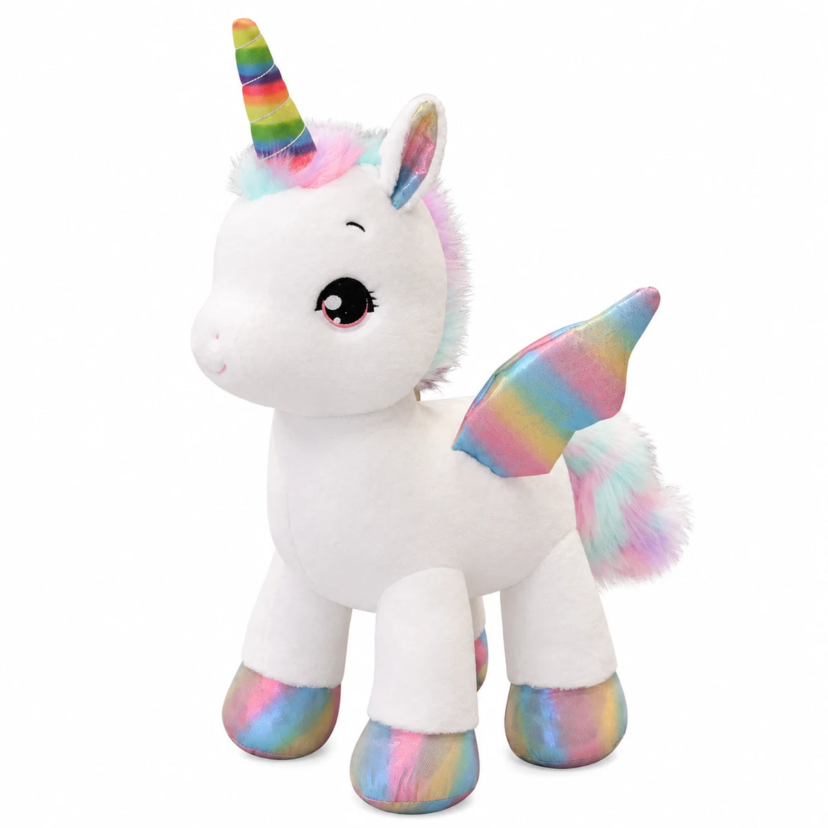 Unicorn Plush with Rainbow Horn and Shimmery Details - White / 31.5in / 80cm … (3 tailles)