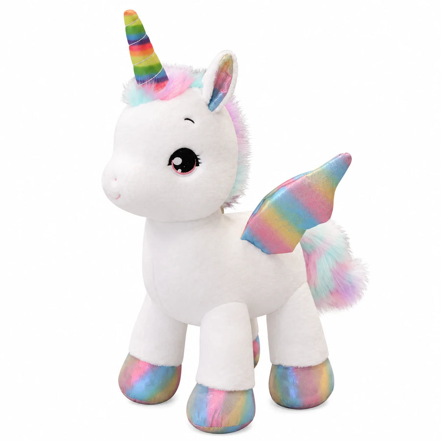 Unicorn Plush with Rainbow Horn and Shimmery Details - White / 31.5in / 80cm … (3 tailles)