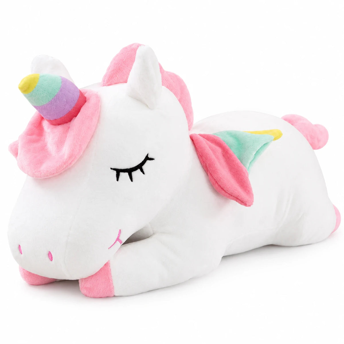 Unicorn Plush with Rainbow Mane and Lying Pose - Avie / White / 15in / 40cm … (4 tailles)