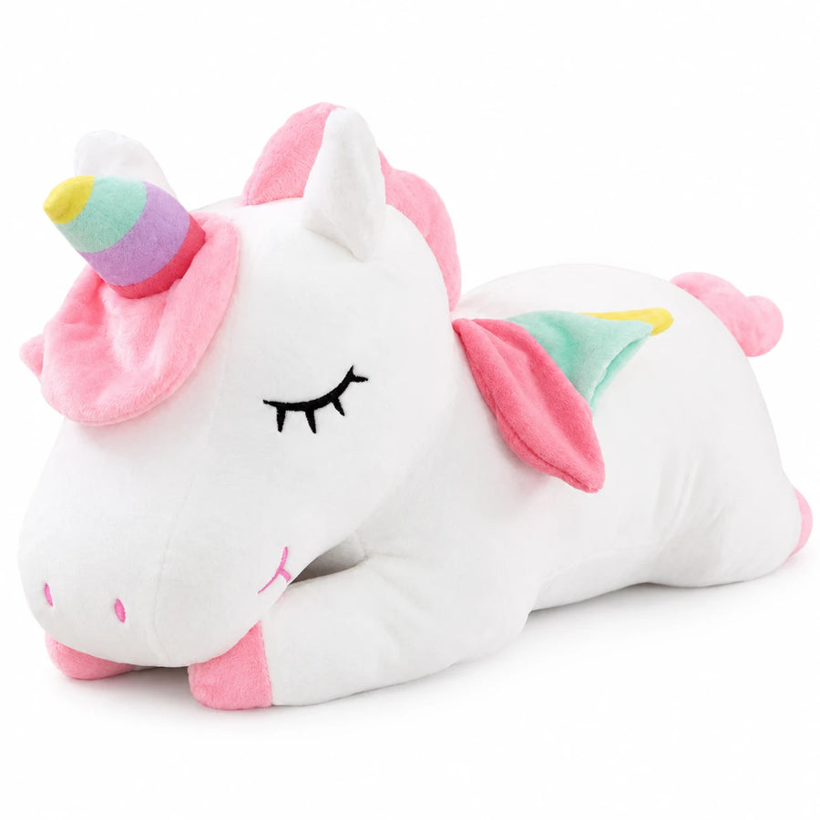 Unicorn Plush with Rainbow Mane and Lying Pose - Avie / White / 15in / 40cm … (4 tailles)