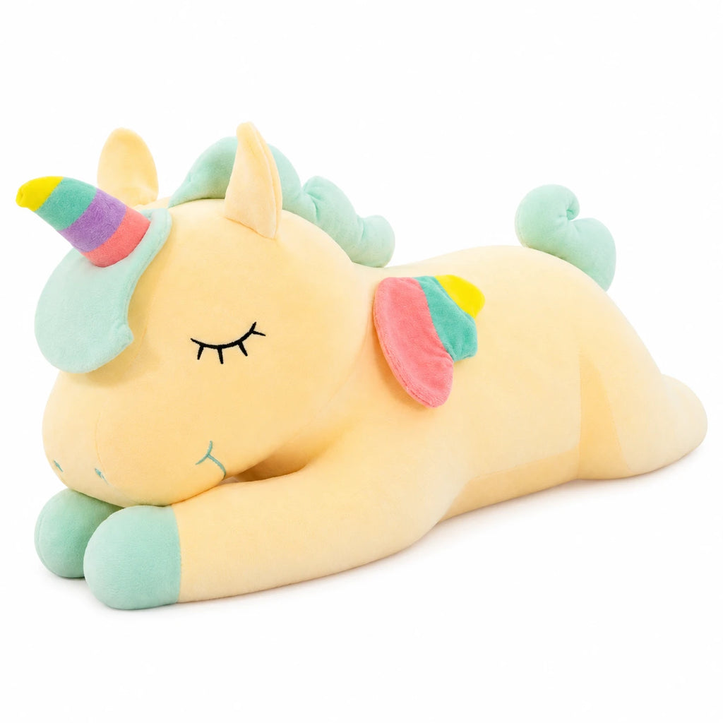 Unicorn Plush with Rainbow Mane and Lying Pose - Pixie / Yellow / 15in / 40cm … (4 tailles)