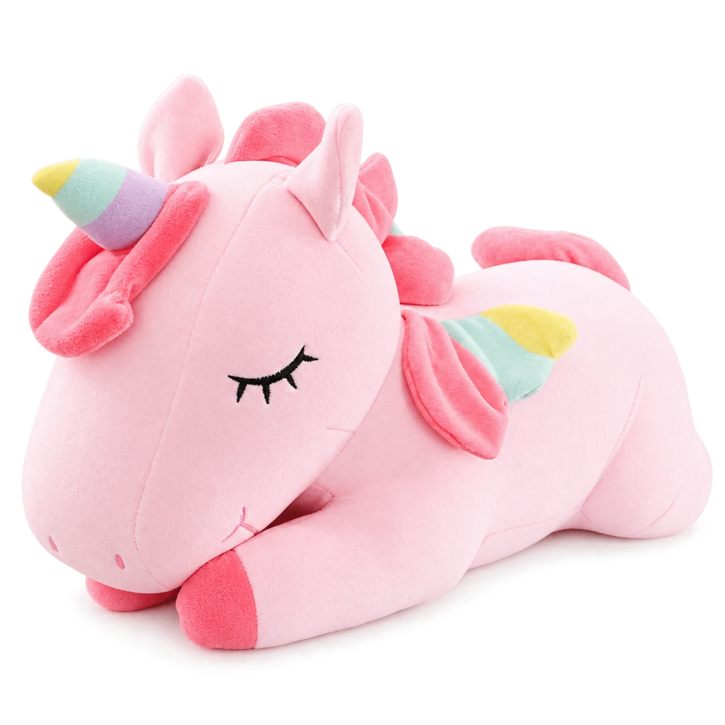 Unicorn Plush with Rainbow Mane and Lying Pose - Trixie / Pink / 15in / 40cm … (4 tailles)