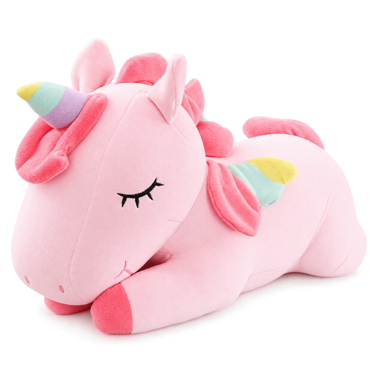 Unicorn Plush with Rainbow Mane and Lying Pose - Trixie / Pink / 15in / 40cm … (4 tailles)