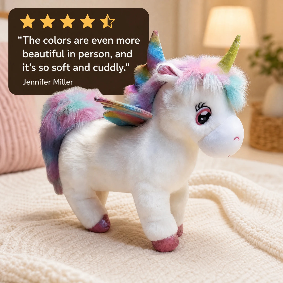 Unicorn Plush with Rainbow Mane and Wings - Image témoignage