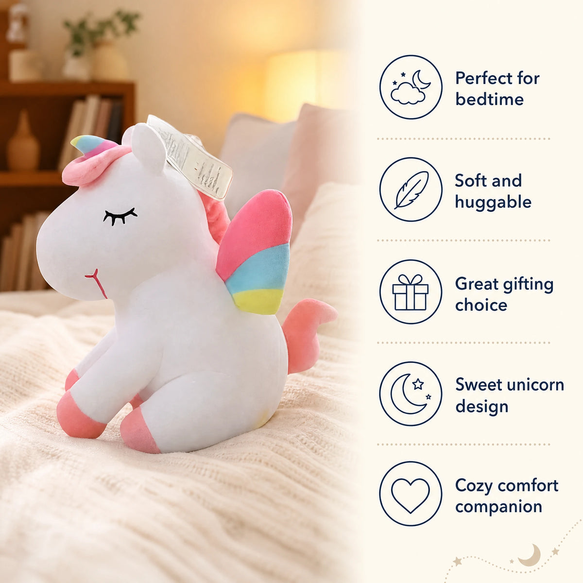 Unicorn Plush with Rainbow Wings and Pastel Details - Bénéfices produit