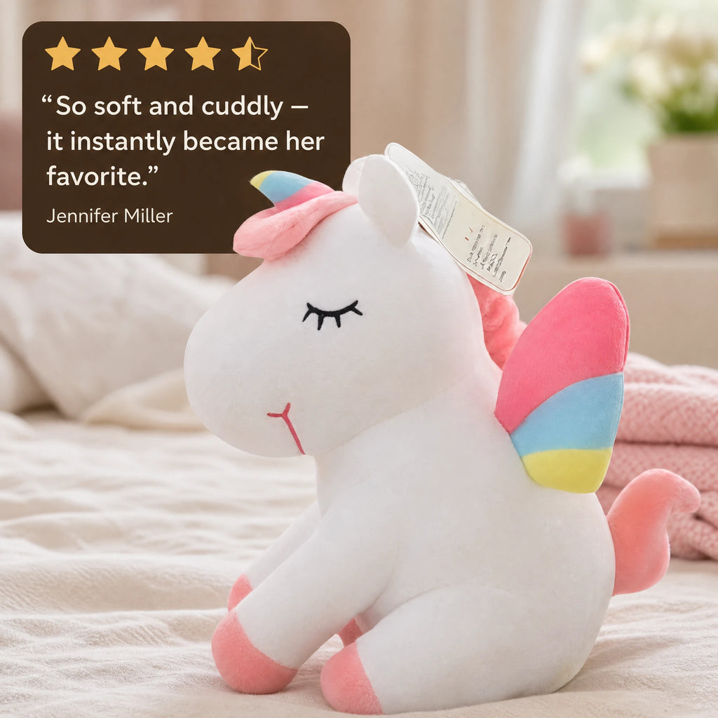Unicorn Plush with Rainbow Wings and Pastel Details - Image témoignage