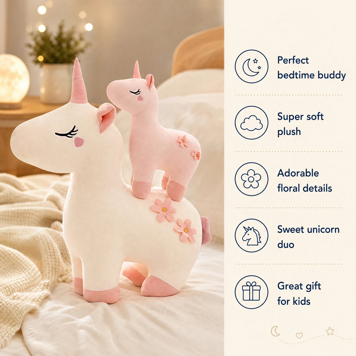 Unicorn Plush with Soft Cotton and Floral Details - Bénéfices produit