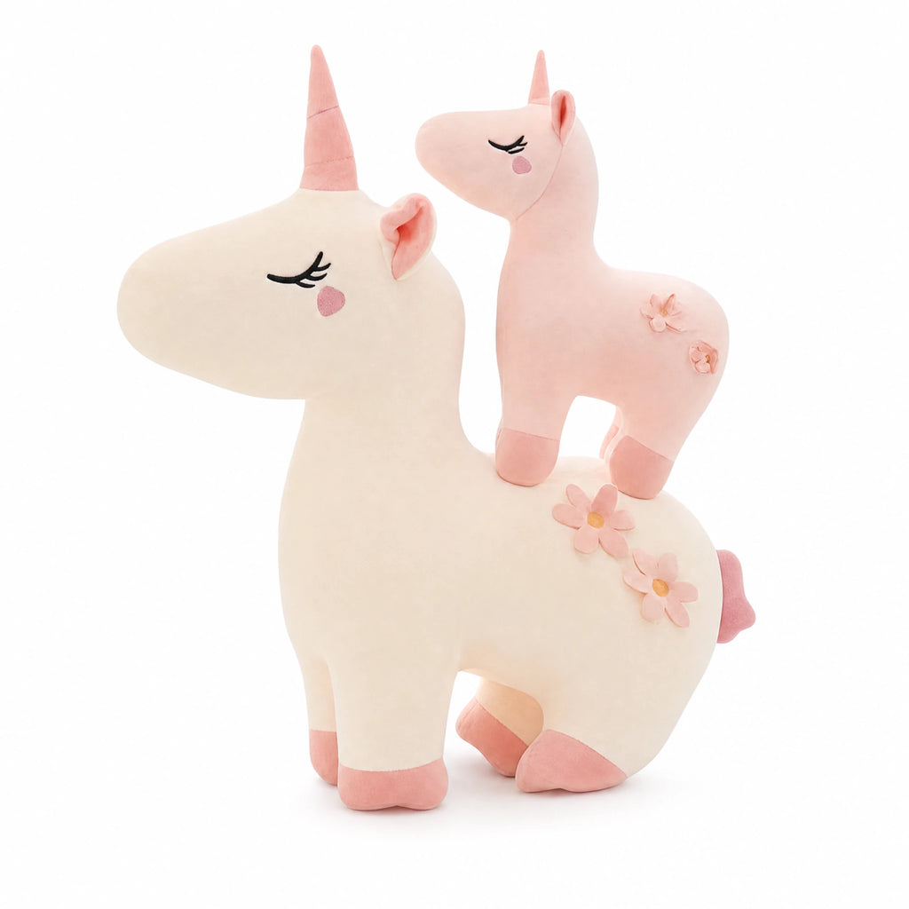 Unicorn Plush with Soft Cotton and Floral Details - Fond blanc