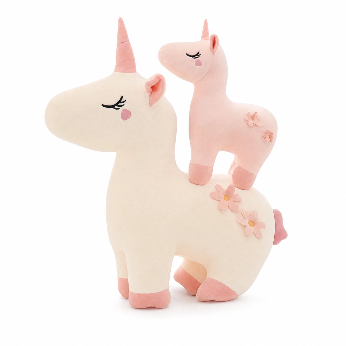 Unicorn Plush with Soft Cotton and Floral Details - Fond blanc