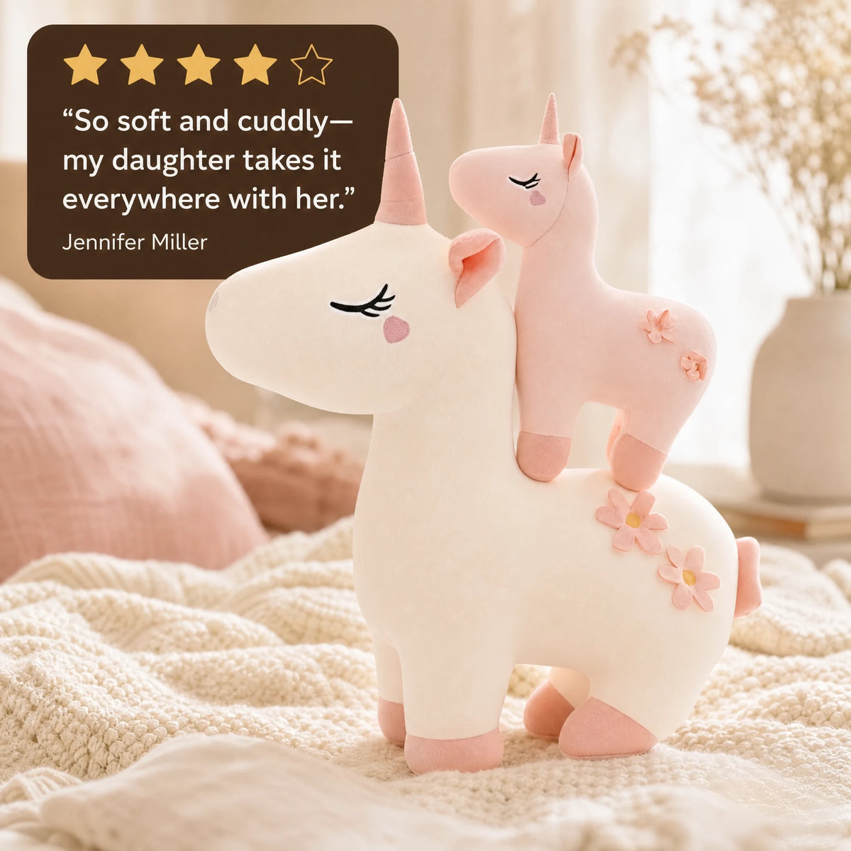 Unicorn Plush with Soft Cotton and Floral Details - Image témoignage