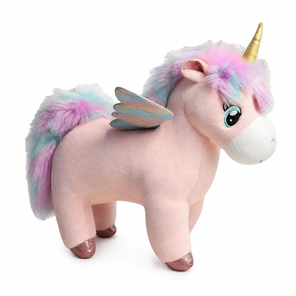 Unicorn Plush with Wings and Pastel Rainbow Mane - Fond blanc