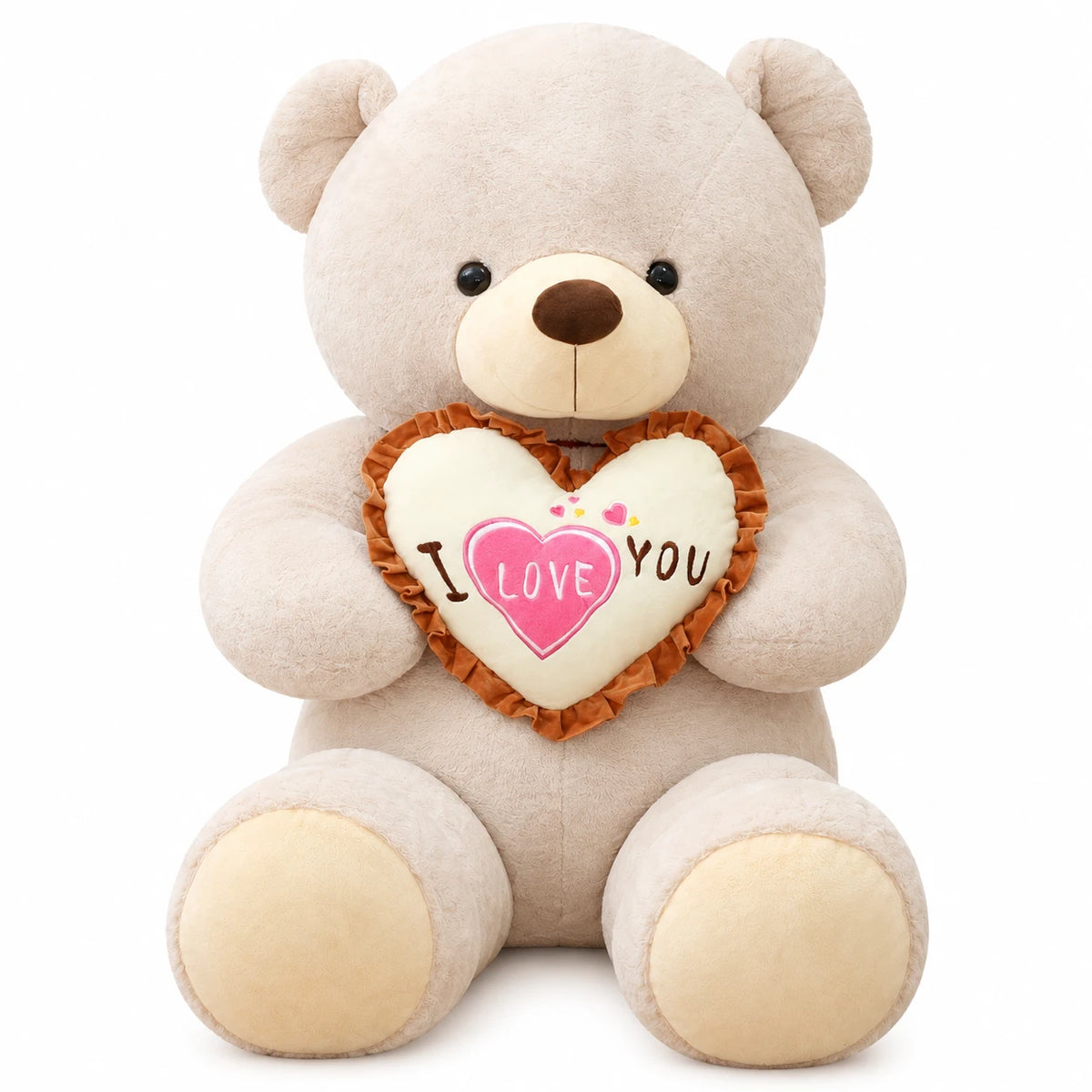 Valentine Teddy Bear with I Love You Heart Cushion - Beige / 39.5in / 100cm · Beige / 31.5in / 80cm