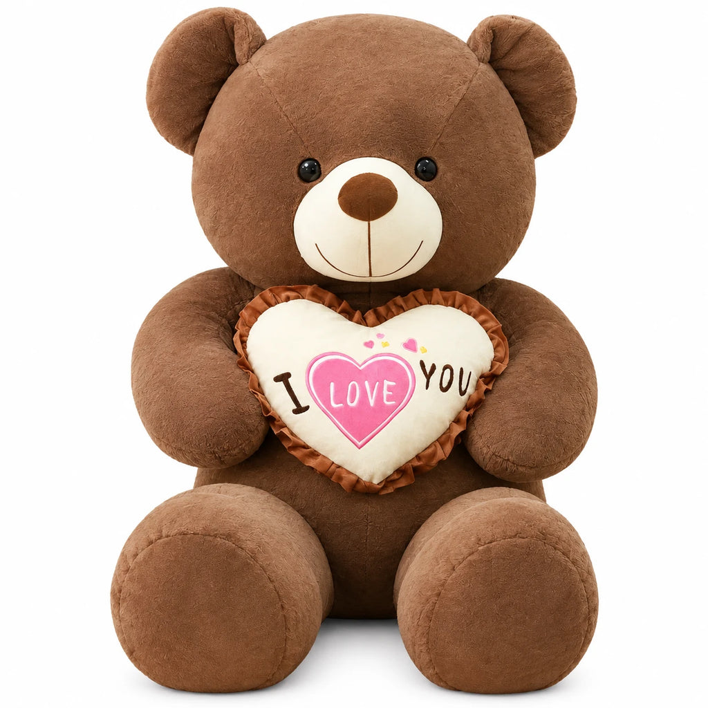 Valentine Teddy Bear with I Love You Heart Cushion - Brown / 39.5in / 100cm · Brown / 31.5in / 80cm