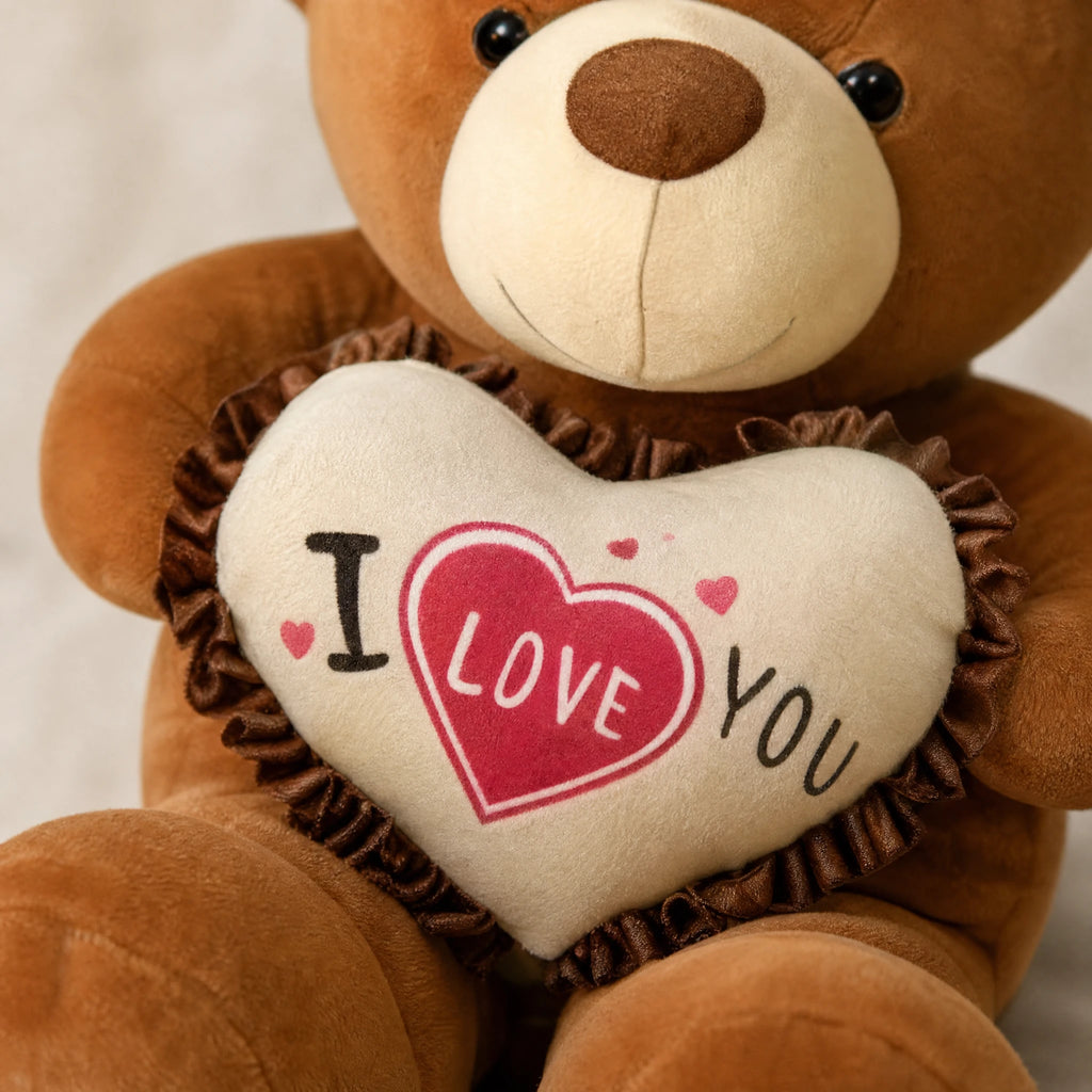 Valentine Teddy Bear with I Love You Heart Cushion - Détail matière