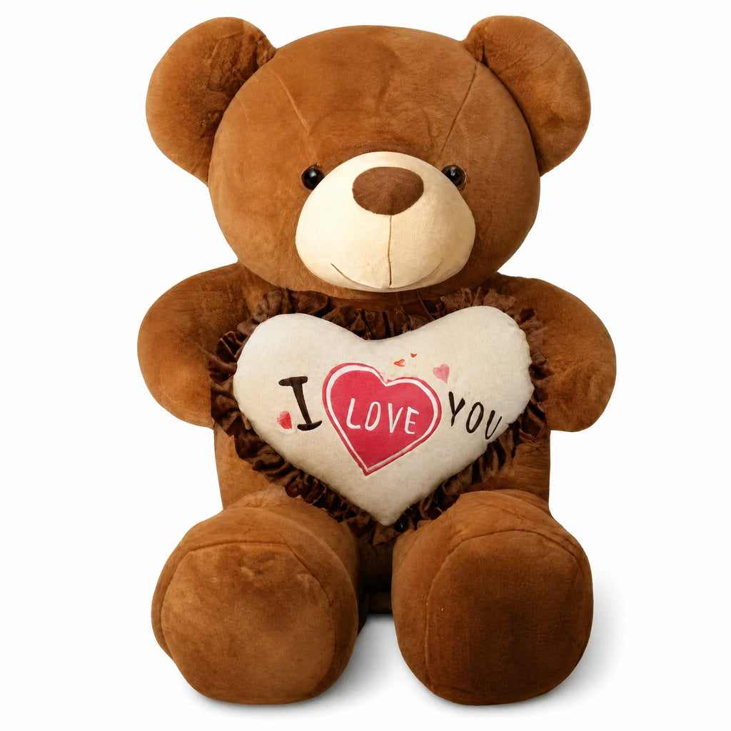 Valentine Teddy Bear with I Love You Heart Cushion - Fond blanc