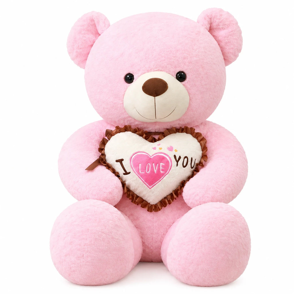 Valentine Teddy Bear with I Love You Heart Cushion - Pink / 39.5in / 100cm · Pink / 31.5in / 80cm