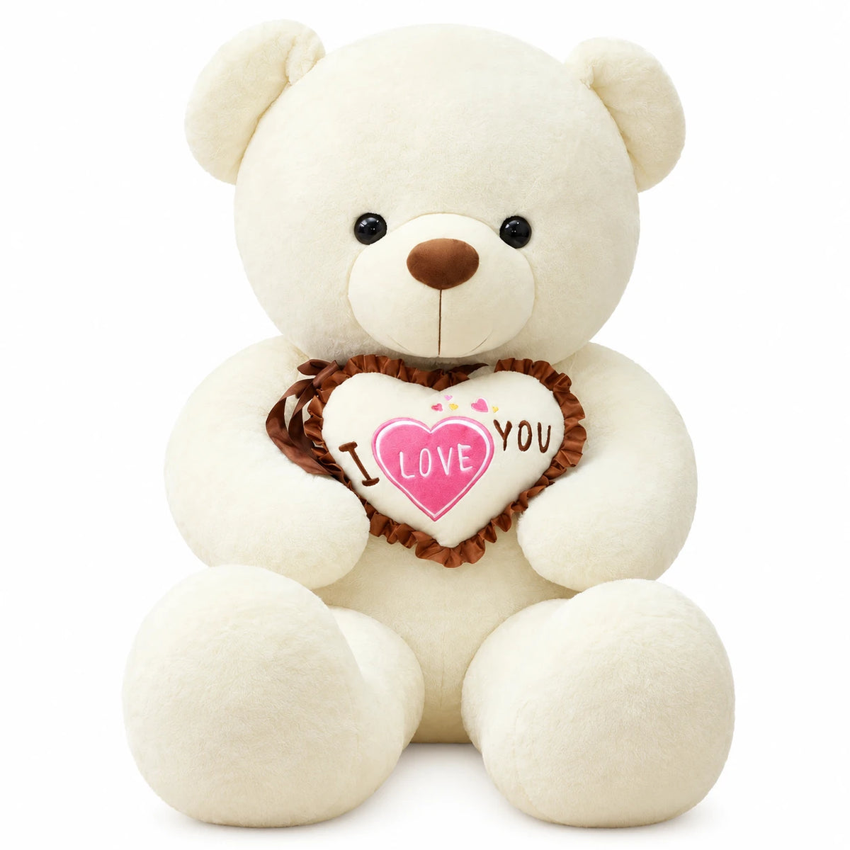 Valentine Teddy Bear with I Love You Heart Cushion - White / 39.5in / 100cm · White / 31.5in / 80cm