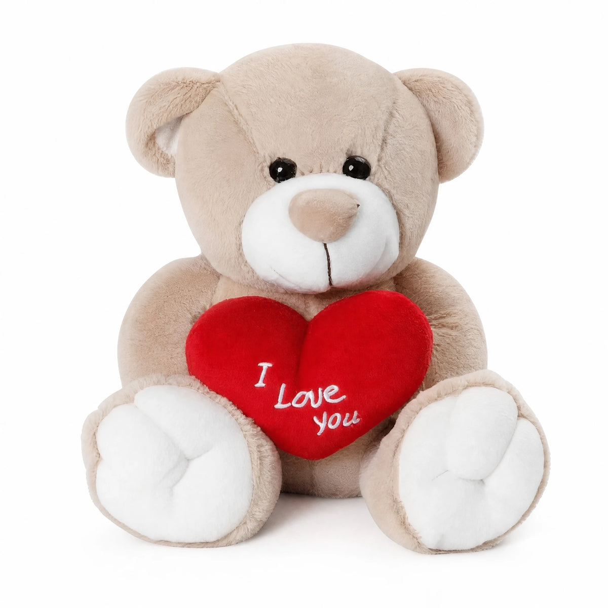 Valentine Teddy Bear with Red I Love You Heart - Fond blanc