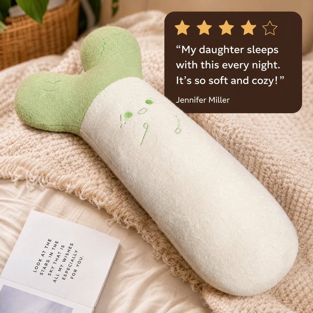 Vegetable Plush Pillow with Embroidered Face 110cm - Image témoignage