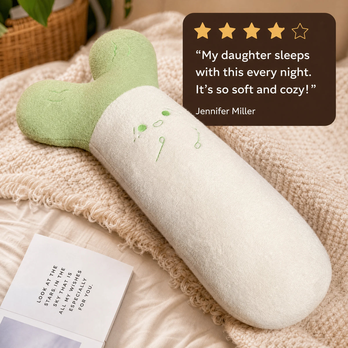 Vegetable Plush Pillow with Embroidered Face 110cm - Image témoignage
