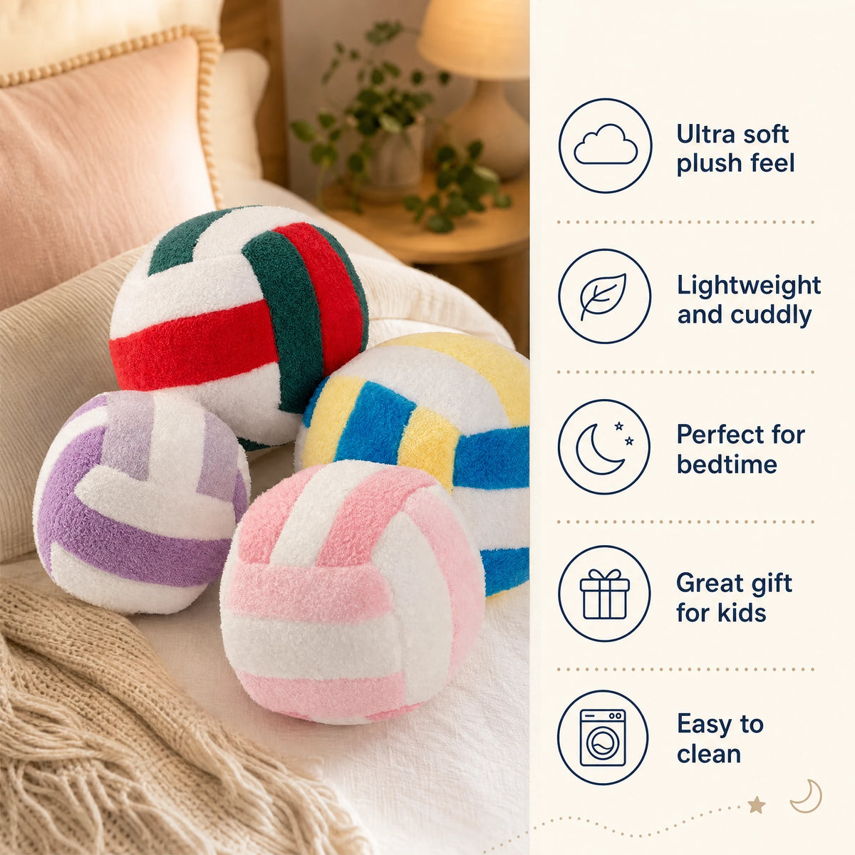Volleyball Plush Toy in Bright Striped Design - Bénéfices produit
