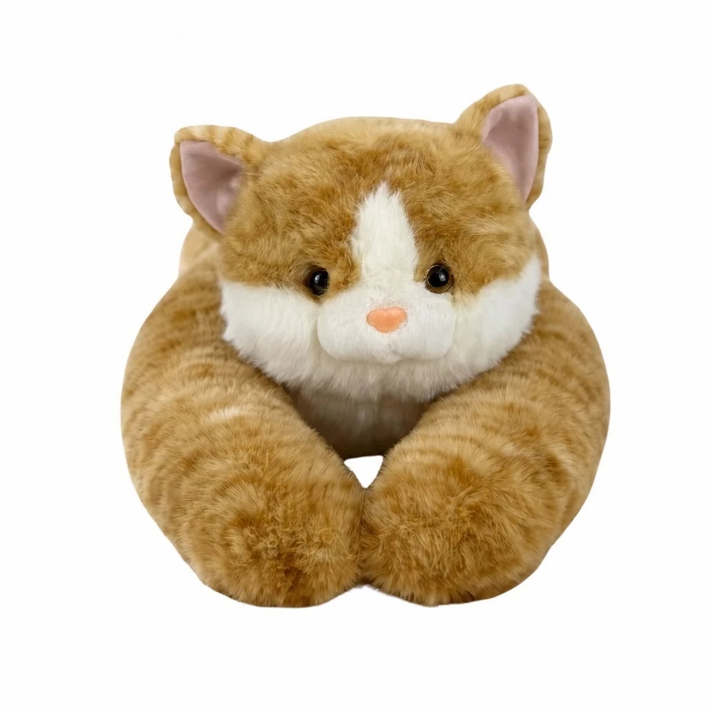 Weighted Cat Plush with Soft Curled Paws Design - Beige