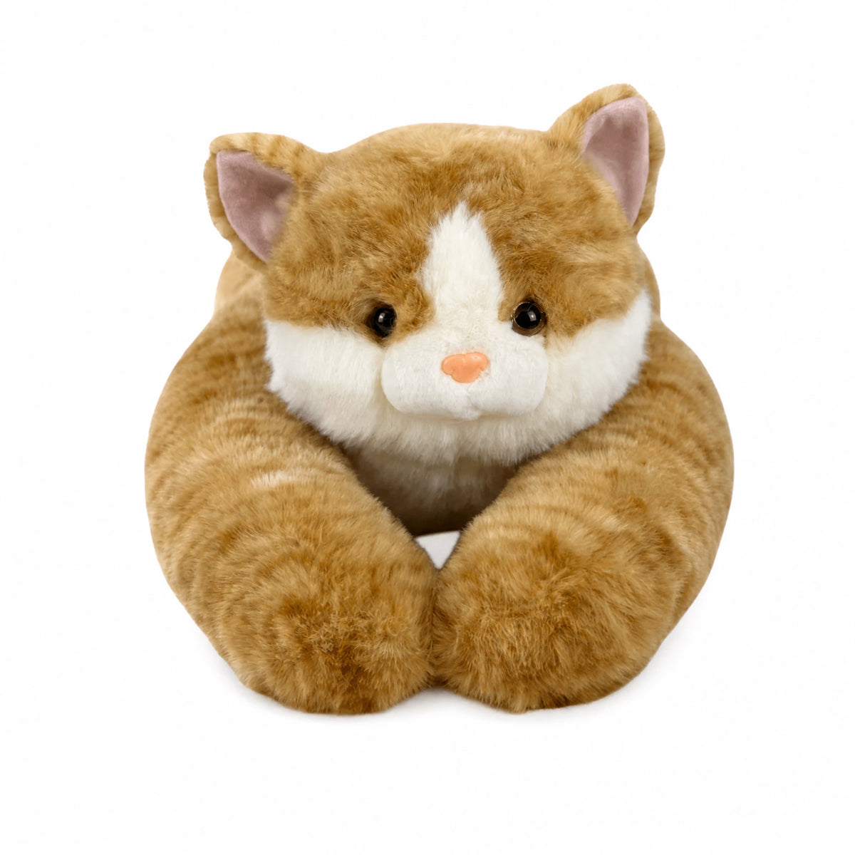 Weighted Cat Plush with Soft Curled Paws Design - Fond blanc