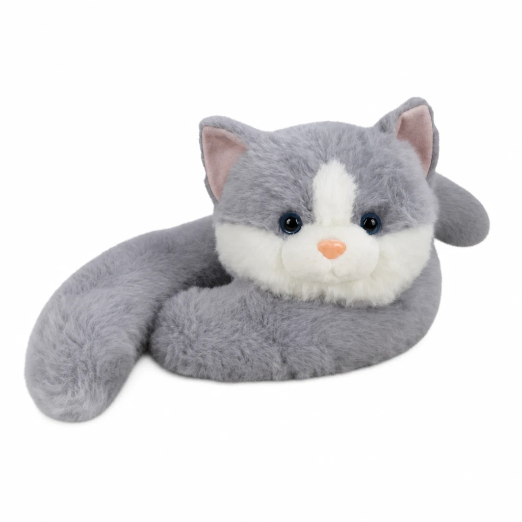 Weighted Cat Plush with Soft Curled Paws Design - Gray