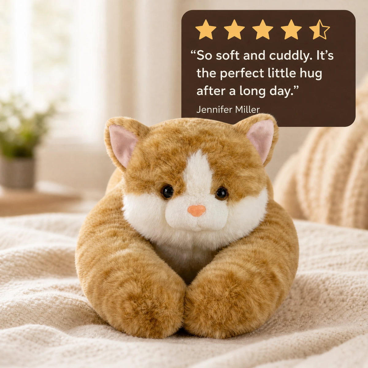 Weighted Cat Plush with Soft Curled Paws Design - Image témoignage