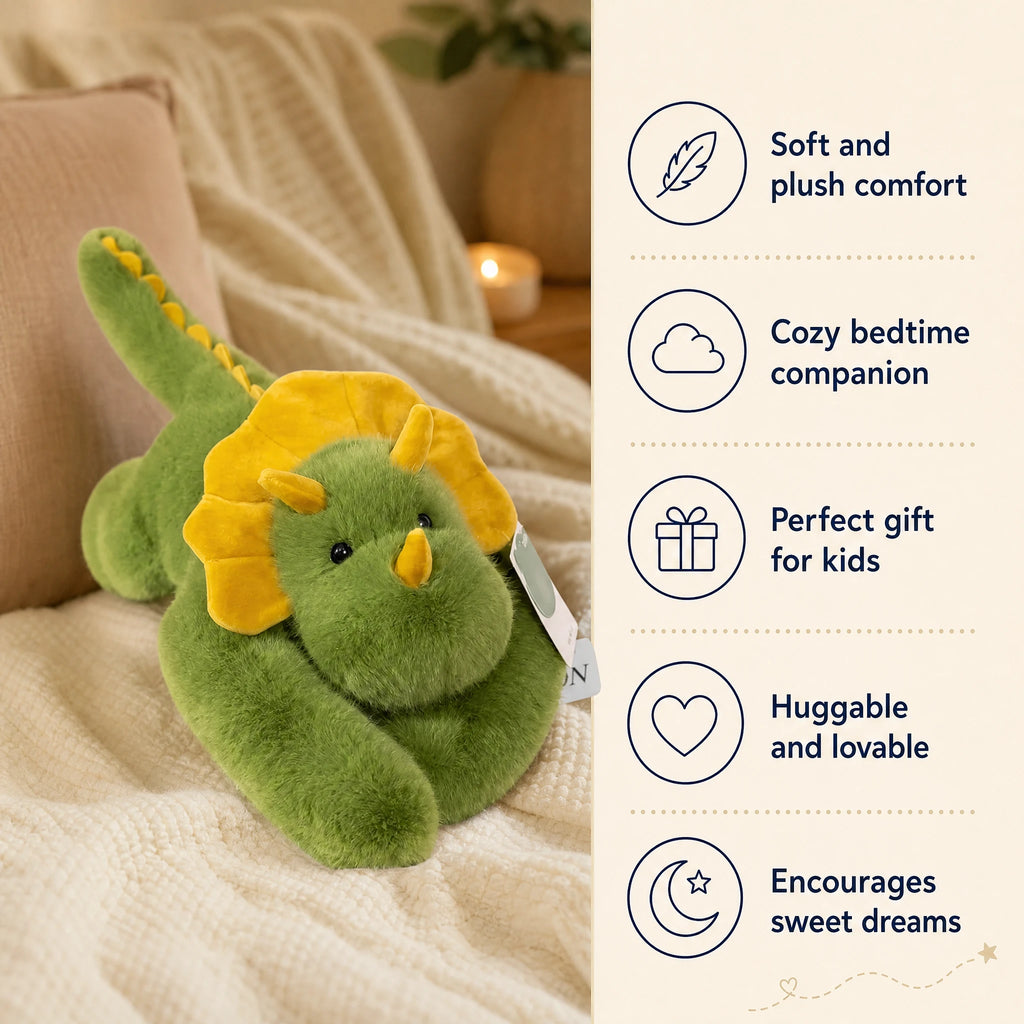 Weighted Dinosaur Plush, Green Triceratops with Yellow Crest - Bénéfices produit