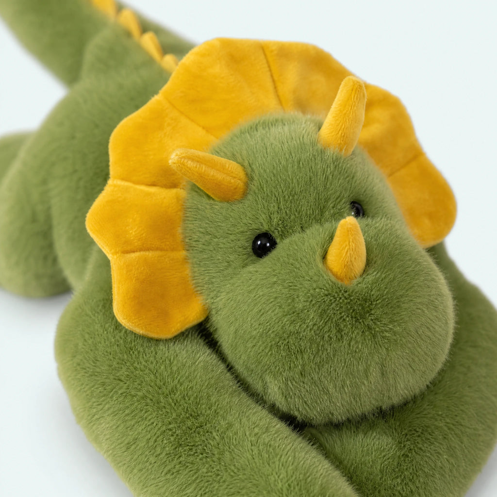 Weighted Dinosaur Plush, Green Triceratops with Yellow Crest - Détail matière