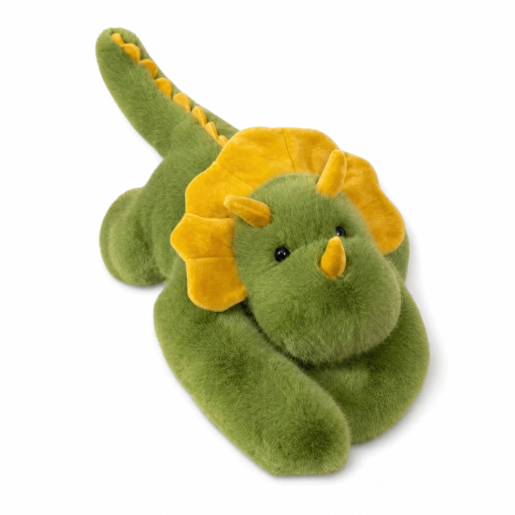 Weighted Dinosaur Plush, Green Triceratops with Yellow Crest - Fond blanc