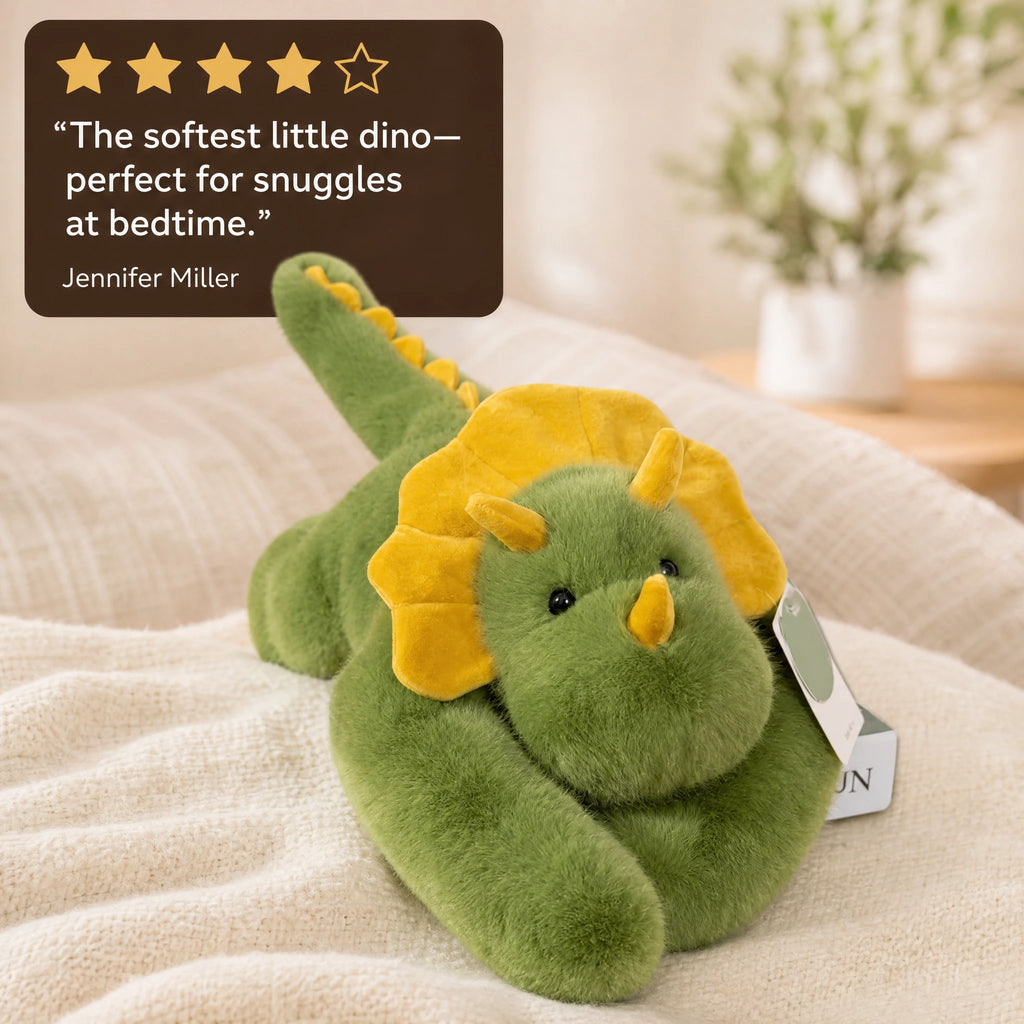 Weighted Dinosaur Plush, Green Triceratops with Yellow Crest - Image témoignage