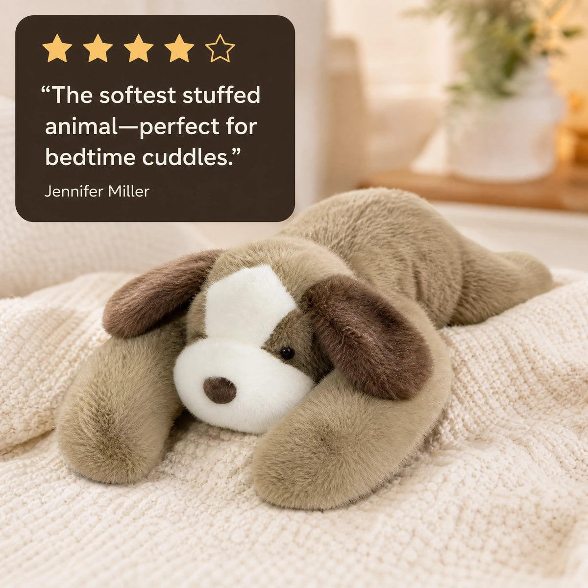 Weighted Dog Plush with Realistic Beige Fur and Floppy Ears - Image témoignage