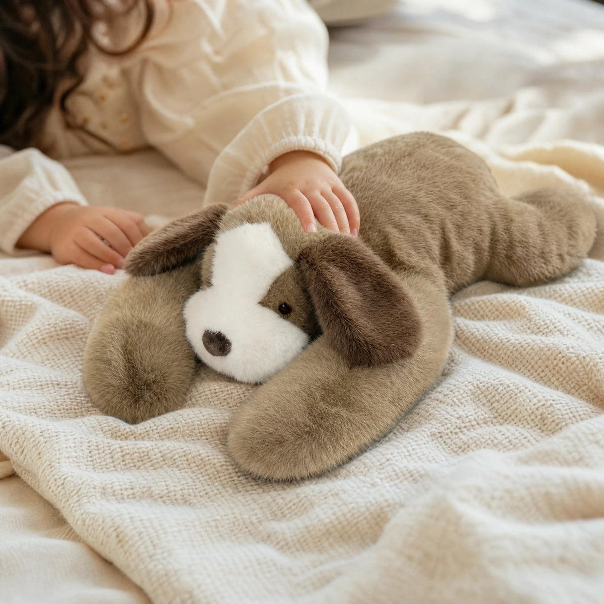 Weighted Dog Plush with Realistic Beige Fur and Floppy Ears - Utilisation du produit