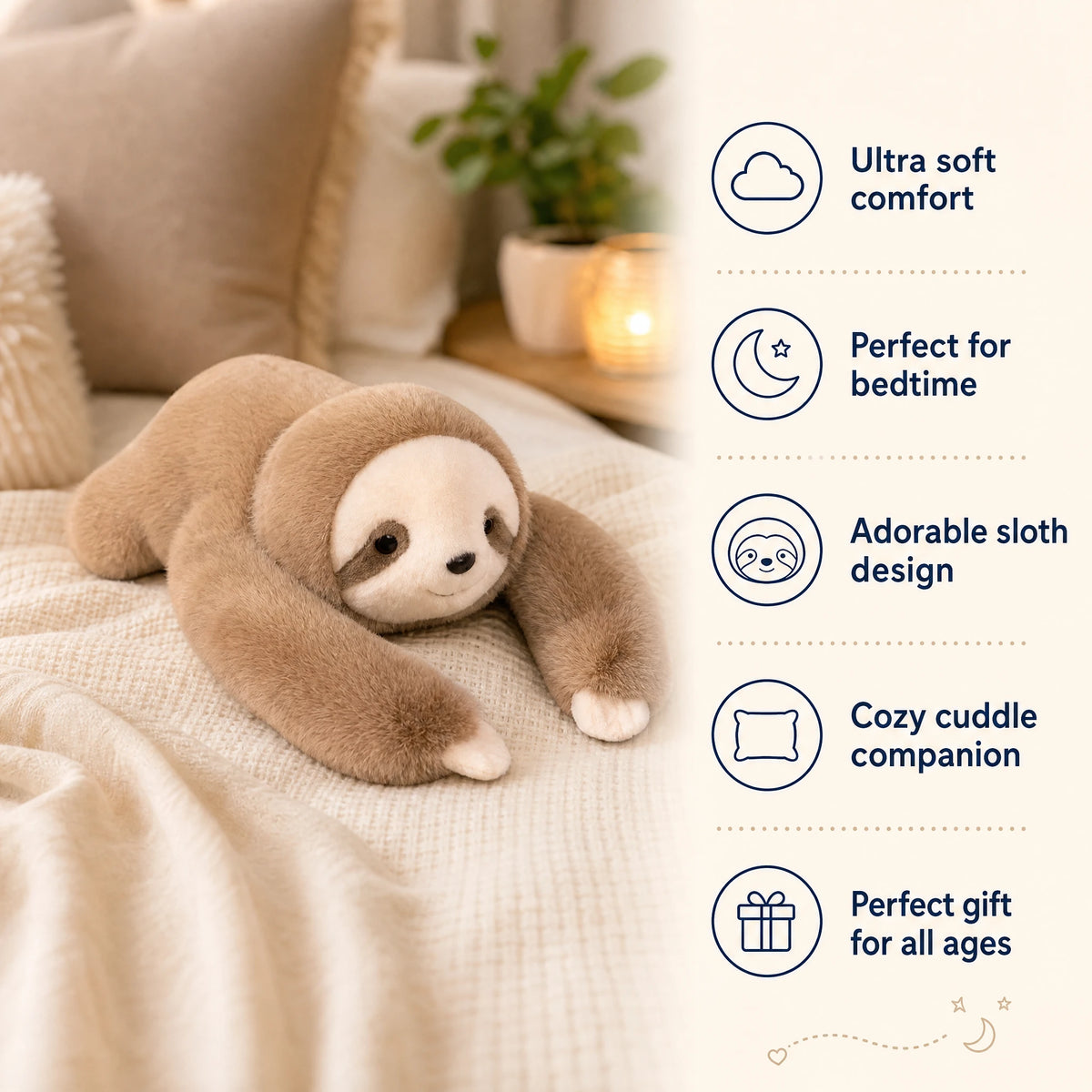 Weighted Sloth Plush Toy with Soft Huggable Arms - Bénéfices produit