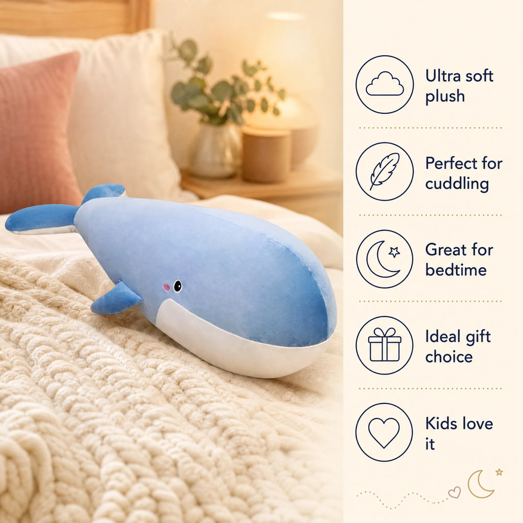 Whale Plush Toy Giant Cuddly Blue and Cream Companion - Bénéfices produit