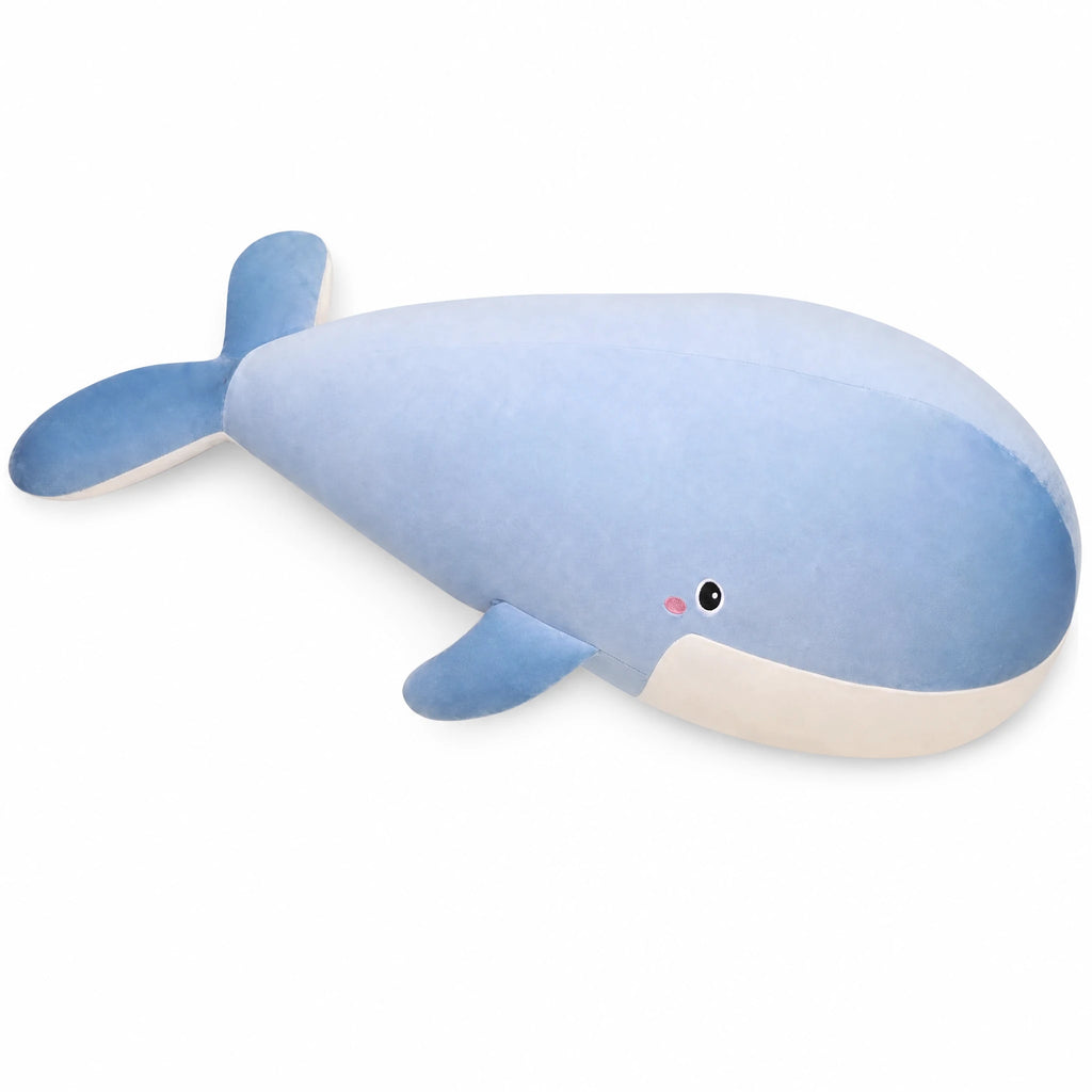 Whale Plush Toy Giant Cuddly Blue and Cream Companion - Fond blanc