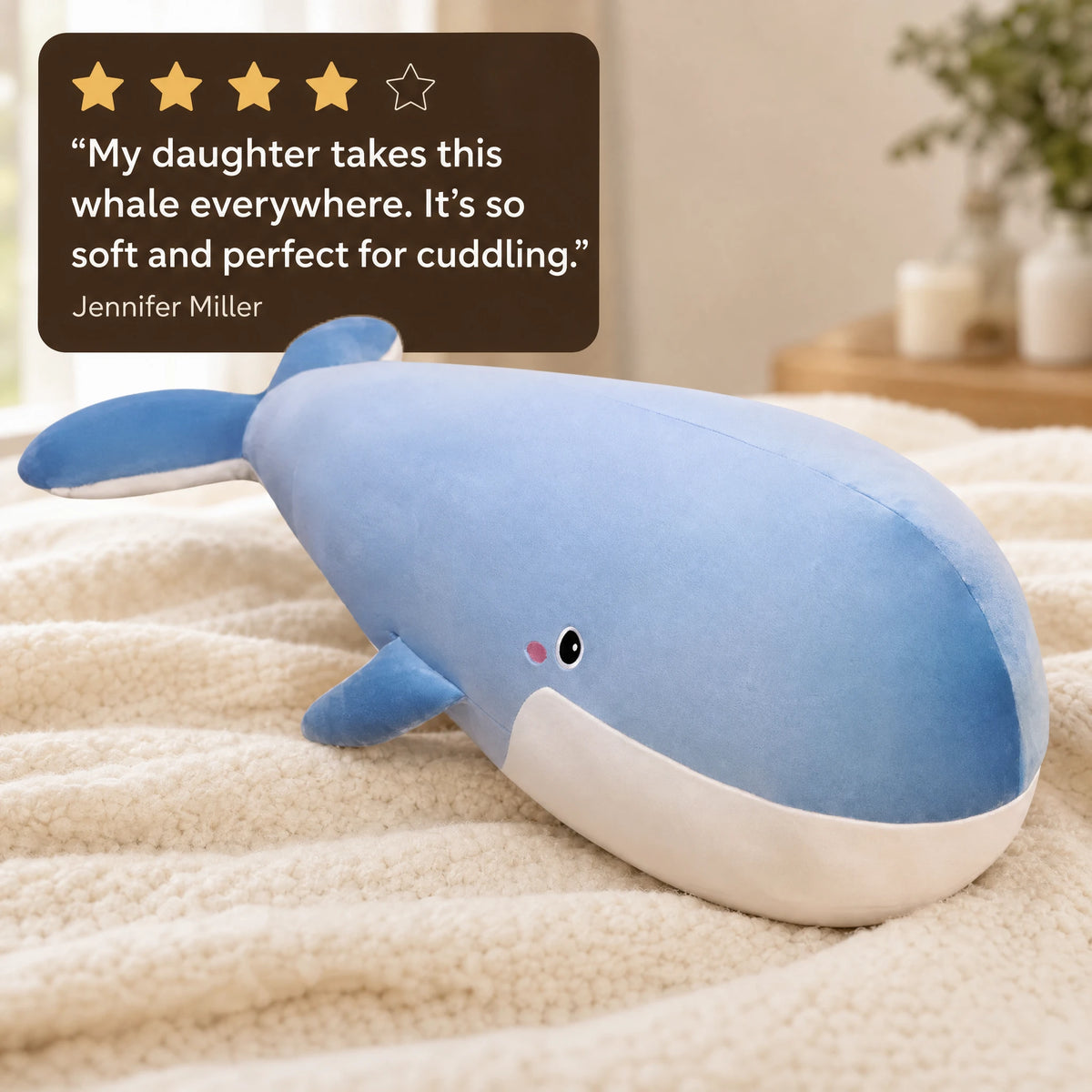 Whale Plush Toy Giant Cuddly Blue and Cream Companion - Image témoignage
