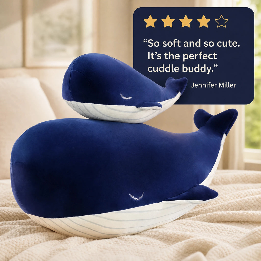 Whale Plush Toy – Soft Navy Blue Stuffed Whale in 3 Sizes - Image témoignage