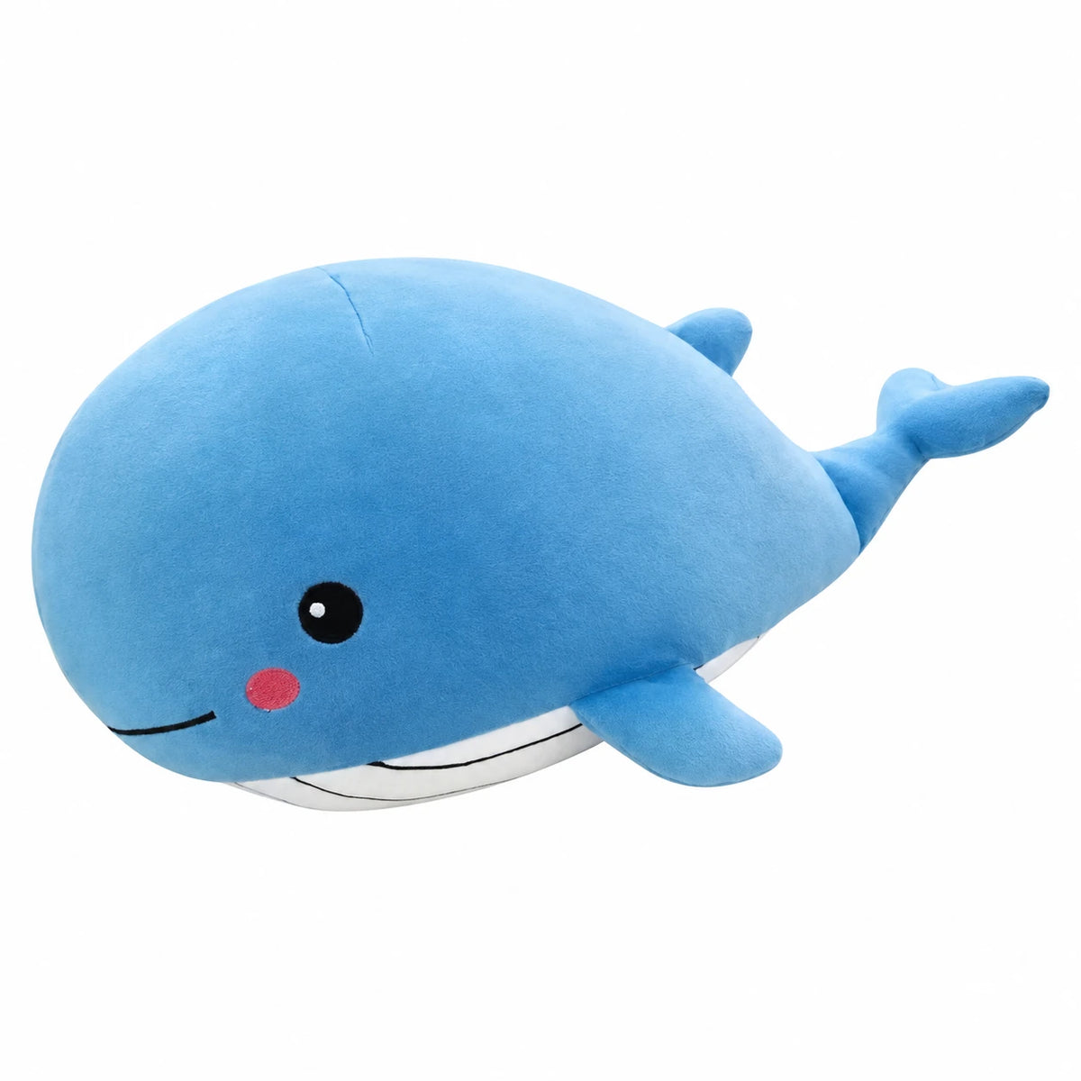 Whale Plush Toy with Timid Smile in Soft Blue Cotton - 14in / 35cm · 19.5in / 50cm · 31.5in / 80cm