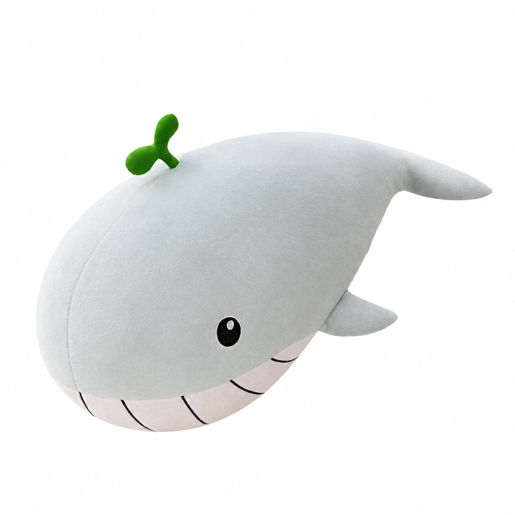 Whale Plush with Green Sprout Accent in Soft Cotton - 25.5in / 65cm · 31.5in / 80cm · 39.5in / 100cm