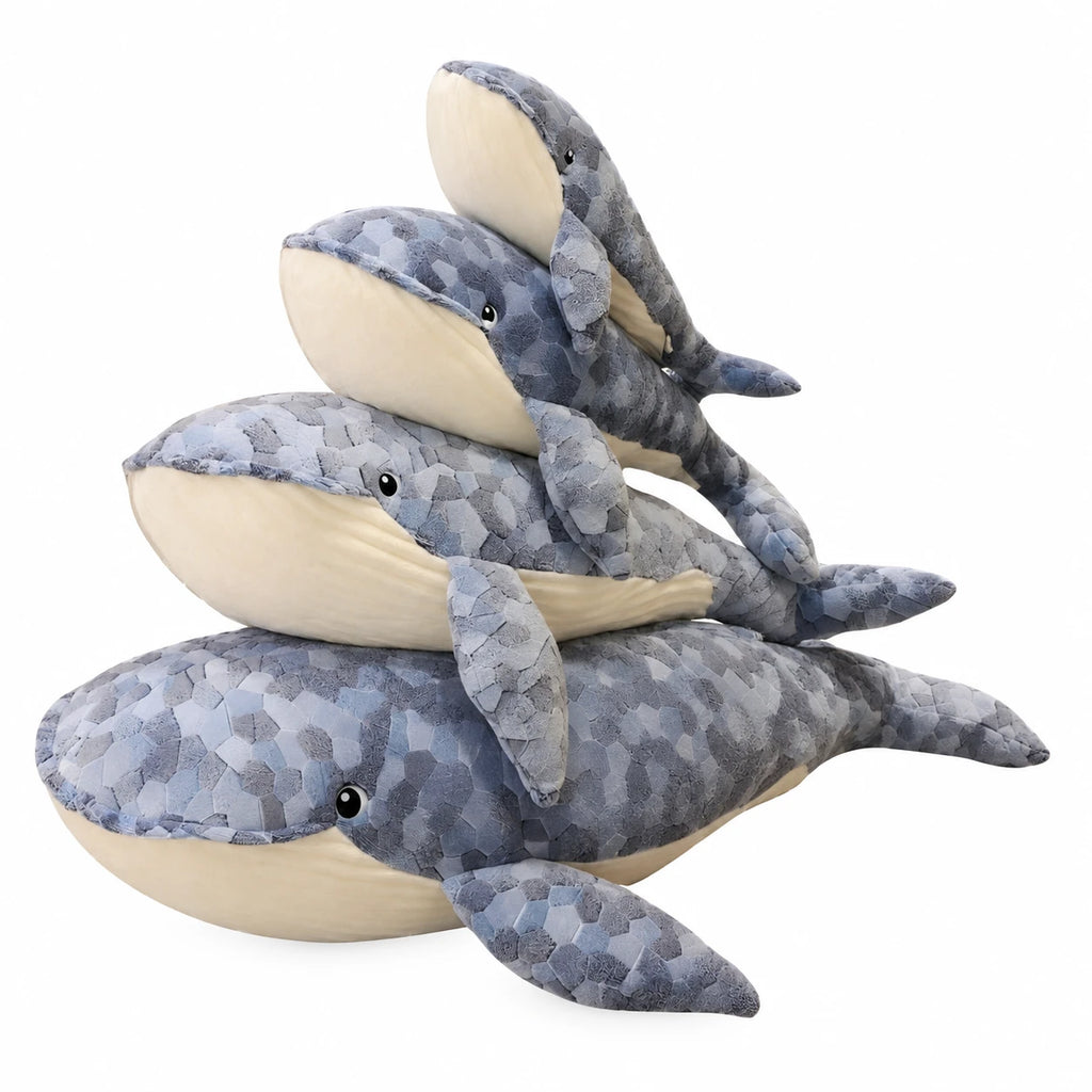Whale Plush with Mosaic Scale Pattern in Blue Tones - 19.5in / 50cm · 27.5in / 70cm · 35.5in / 90cm