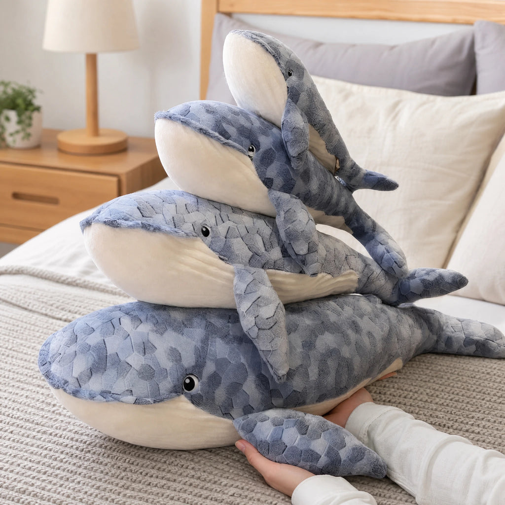 Whale Plush with Mosaic Scale Pattern in Blue Tones - Utilisation du produit