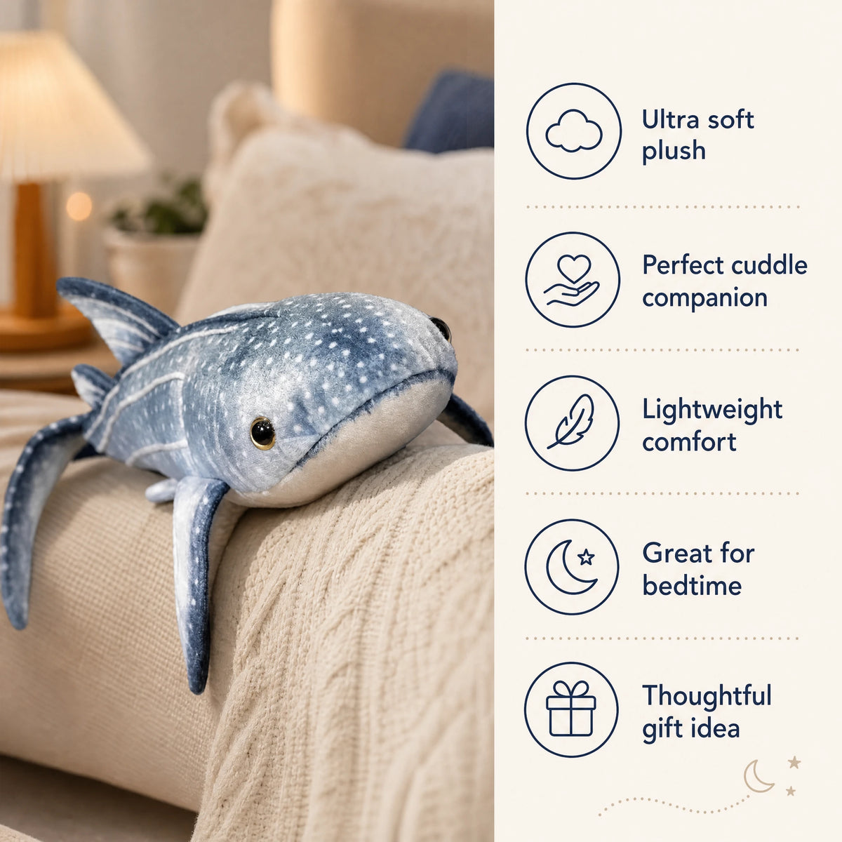 Whale Shark Plush Toy with Soft Blue Spotted Design - Bénéfices produit
