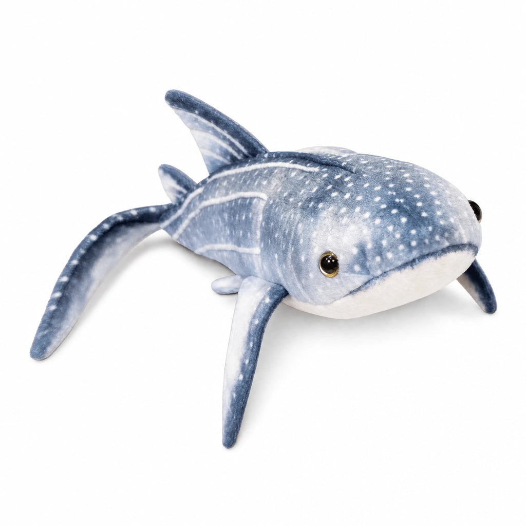 Whale Shark Plush Toy with Soft Blue Spotted Design - Fond blanc